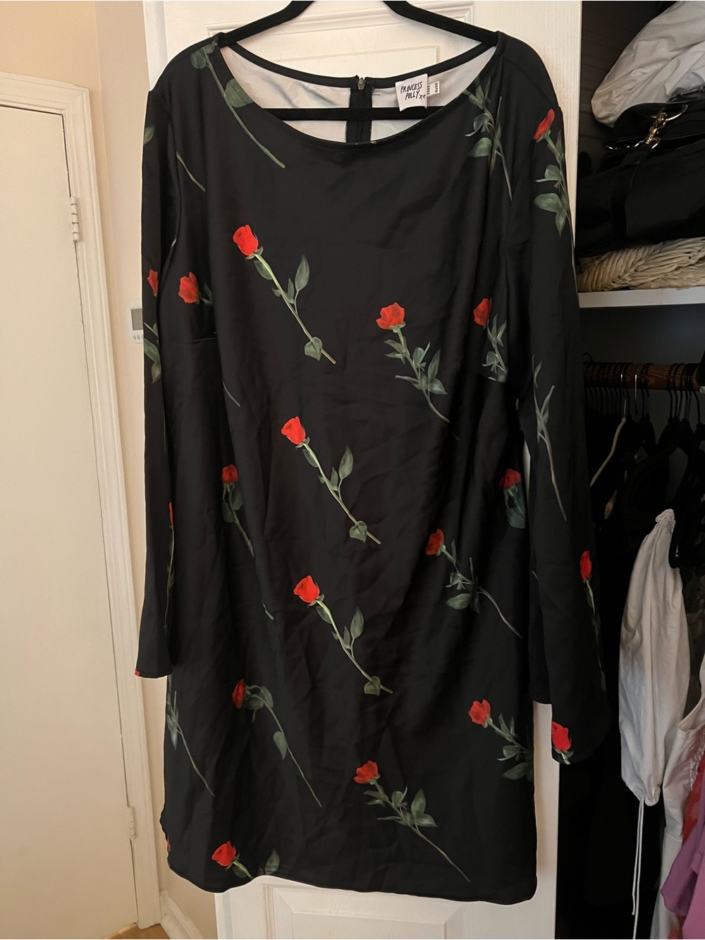 Princess Polly Black Long-Sleeve Rose Shift Dress